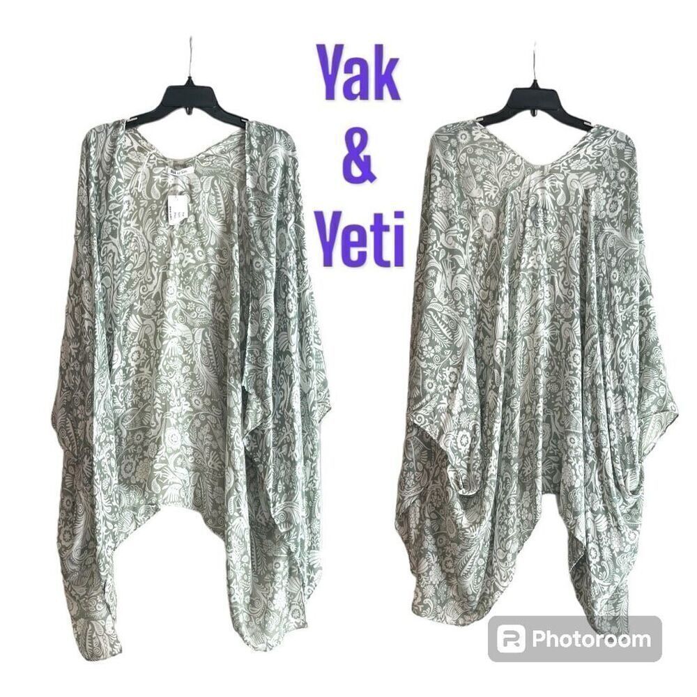 NWT Yak & Yeti Green Floral Thin Shawl Cardigan One Size